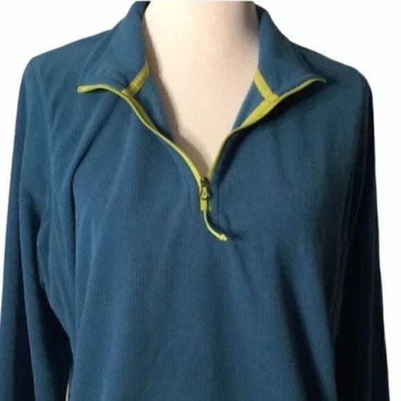 Orvis Women's 1/4 Zip Teal Microgrid Fleece Jacket w/Lime Green Trim size XL - Picture 6 of 7